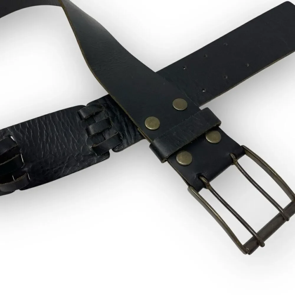 Cowboys Belt Brown Brass Double Hole Genuine Leather Belt Unisex Size 34 Waist